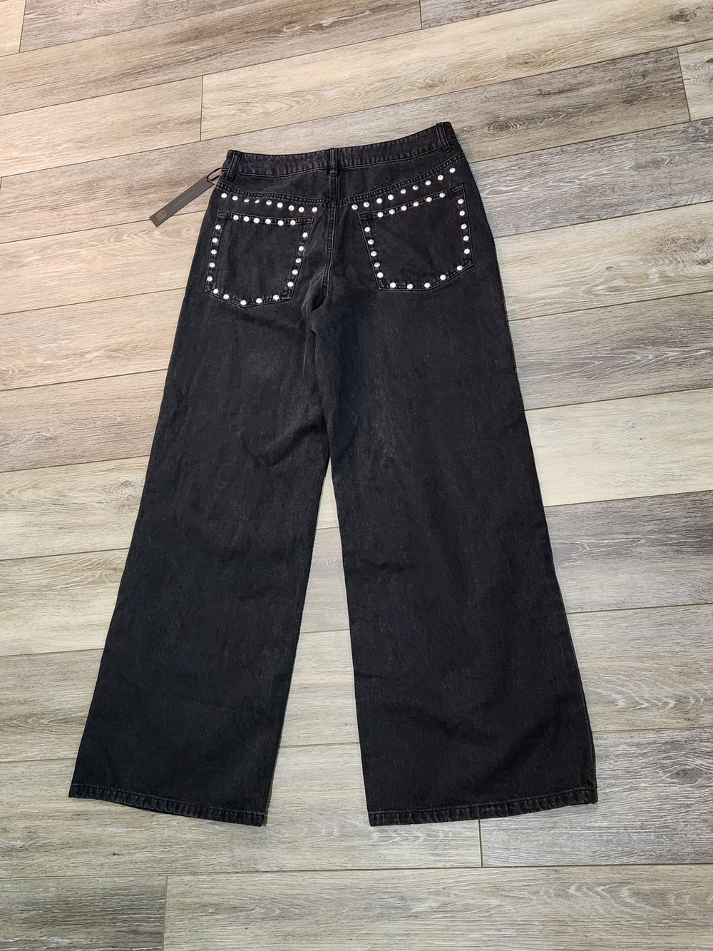 House of Harlow 1960 Black Wide-Leg Studded Jeans Size 10 - Picture 6 of 8